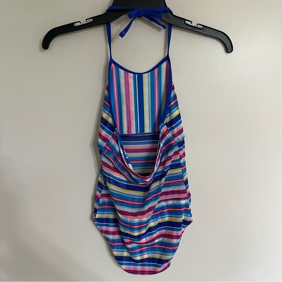 NWT Girls Gossip Girl 1 Piece Swimsuit Striped With Sheer Belly Area Size 8 - Picture 14 of 14